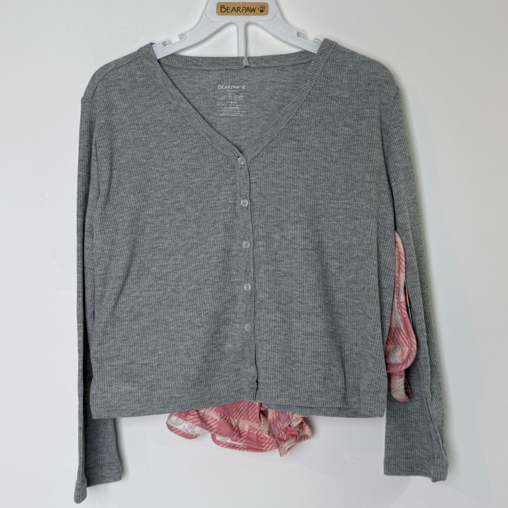 BearPaw Heather Gray V-Neck Cardigan with Shorts Size 10/12